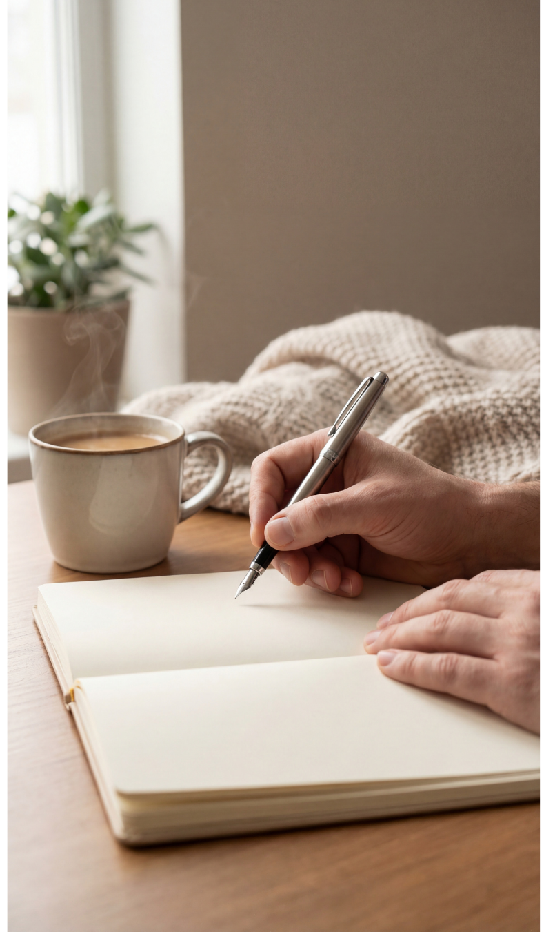 A person writing in a notebook